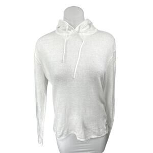 Onia 100% Linen White Long Sleeve Knit Hooded Hoodie Sweatshirt Sweater Top Sz M
